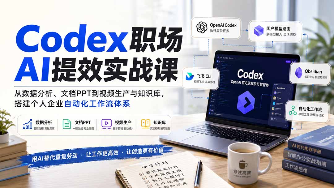 Codex职场AI提效实战课：从数据分析、文档PPT到视频生产与知识库，搭建个人企业自动化工作流体系-阿牛笔记