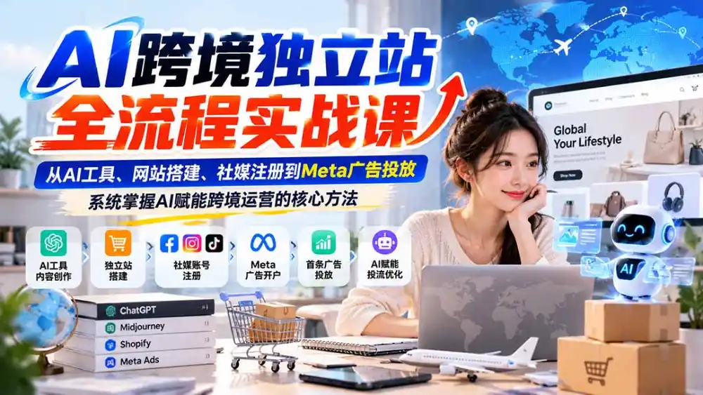 AI跨境独立站全流程实战课:从AI工具、网站搭建、社媒注册到Meta广告投放,系统掌握AI赋能跨境运营的核心方法-阿牛笔记