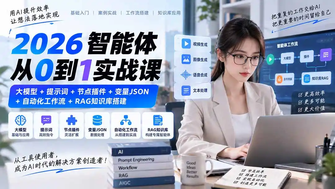2026智能体从0到1实战课｜大模型+提示词+节点插件+变量JSON+自动化工作流+RAG知识库搭建-阿牛笔记