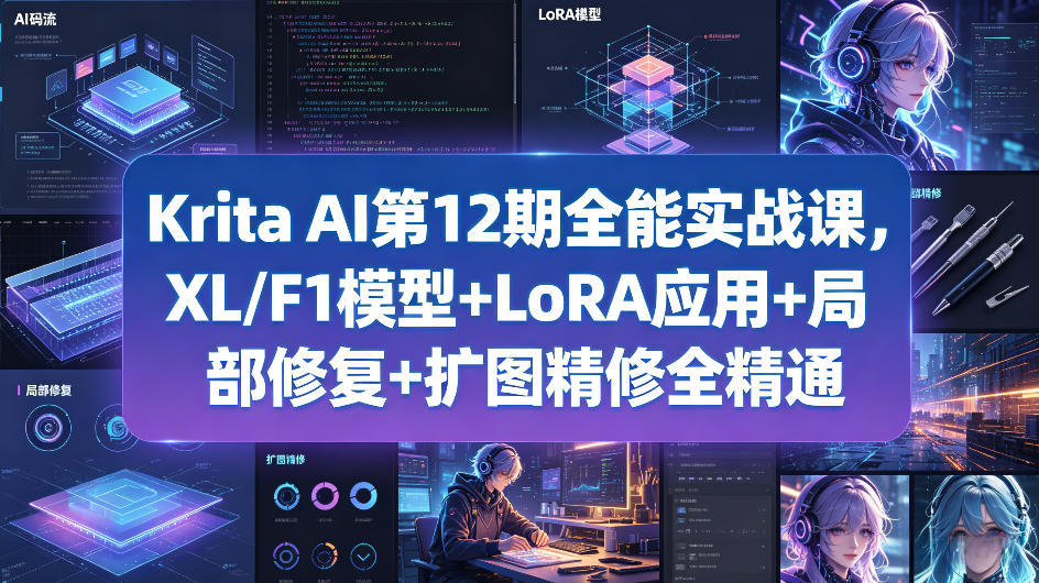 Krita AI第12期全能实战课，XL/F1模型+LoRA应用+局部修复+扩图精修全精通-阿牛笔记