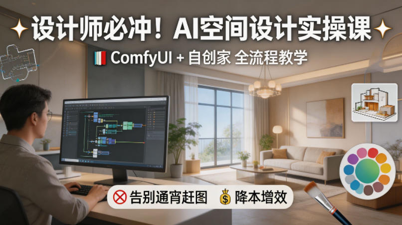 设计师必冲！AI空间设计实操课，ComfyUI+自创家全教学，告别通宵赶图，降本增效-阿牛笔记