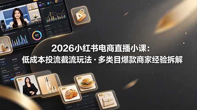 2026小红书电商直播小课，低成本投流截流玩法，多类目爆款商家经验完整拆解教学-阿牛笔记