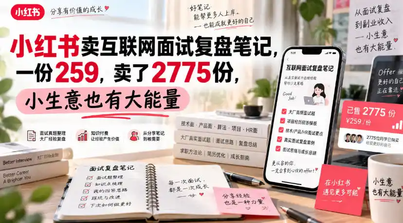 小红书卖互联网面试复盘笔记，一份259，卖了2775份，小生意也有大能量-阿牛笔记