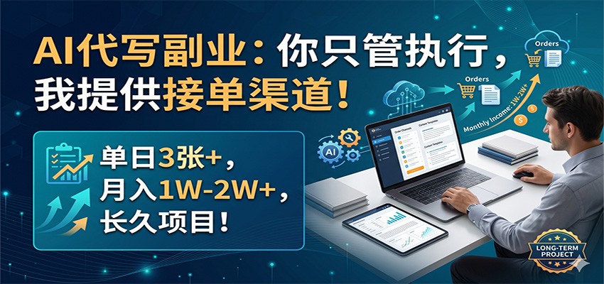 AI代写副业：你只管执行，我提供接单渠道！单日3张+，月入1W-2W+，长久项目-阿牛笔记