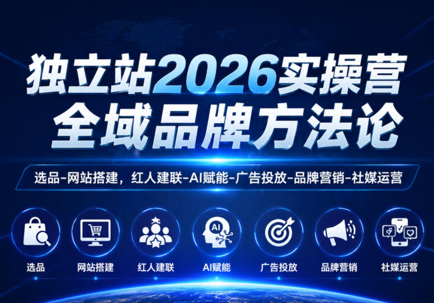独立站2026实操营,全域品牌方法论,选品-网站搭建,红人建联-AI赋能-广告投放-品牌营销-社煤运营-阿牛笔记