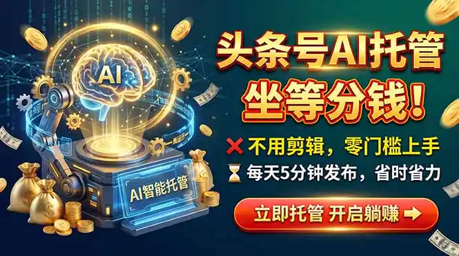 头条AI视频托管，你出号我运营，每天花5分钟发布，月赚1W+，手机可做-阿牛笔记