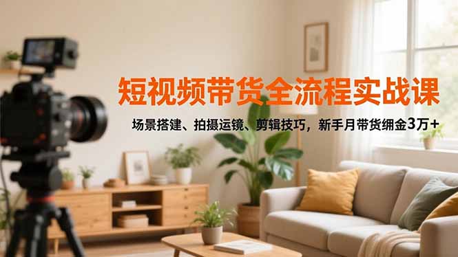 短视频带货全流程实战课,场景搭建、拍摄运镜、剪辑技巧,新手月带货佣金3万+-阿牛笔记