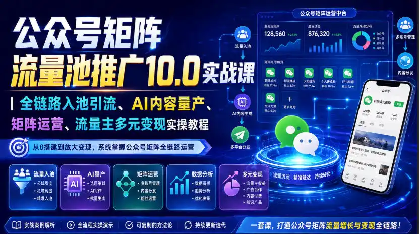 公众号矩阵流量池推广10.0实战课｜全链路入池引流、AI内容量产、矩阵运营、流量主多元变现实操教程-阿牛笔记
