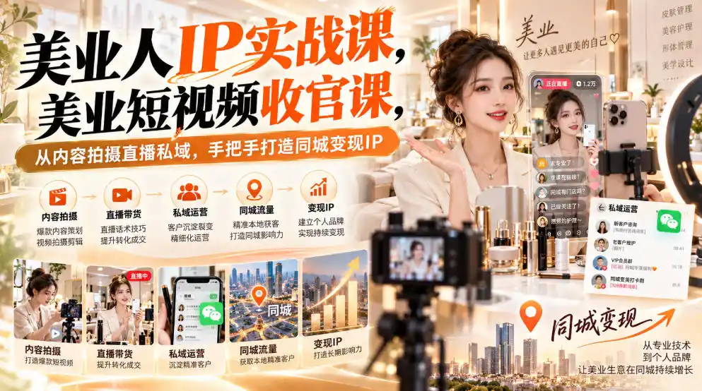 【无水印】美业人IP实战课,美业短视频收官课,从内容拍摄直播私域,手把手打造同城变现IP-阿牛笔记