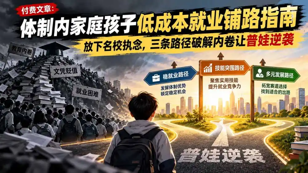 付费文章:体制内家庭孩子低成本就业铺路指南,放下名校执念,三条路径破解内卷让普娃逆袭-阿牛笔记