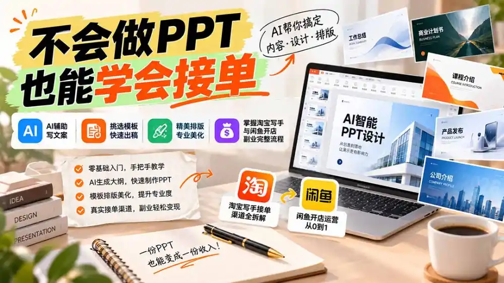 不会做PPT也能学会接单：AI辅助写文案、挑模板、做排版，掌握淘宝写手与闲鱼开店副业完整流程-阿牛笔记