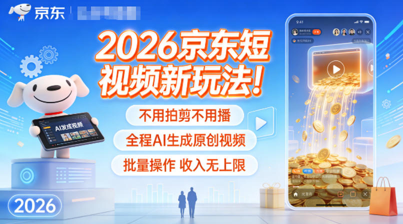 2026京东短视频新玩法！不用拍剪不用播，全程AI生成原创视频，批量操作收入无上限-阿牛笔记