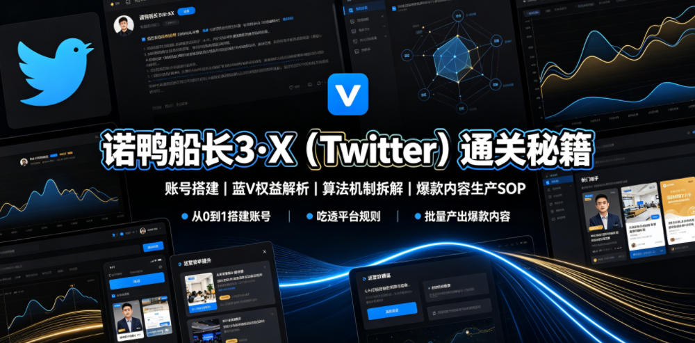 诺鸭船长3·X(Twitter)通关秘籍，涵盖账号搭建、蓝V权益解析、算法机制拆解及爆款内容生产SOP-阿牛笔记
