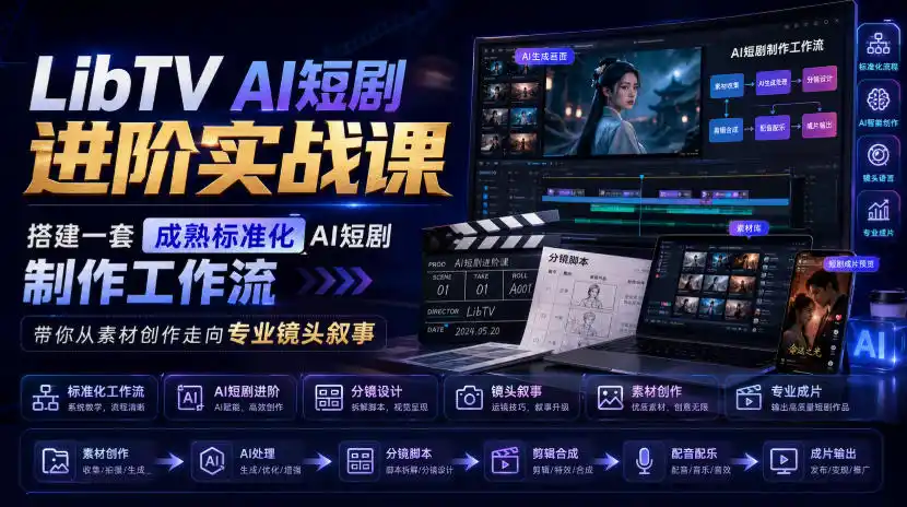 LibTV AI短剧进阶实战课,搭建一套成熟标准化AI短剧制作工作流,带你从素材创作走向专业镜头叙事(更新) LibTV AI短剧进阶实战课,搭建一套成熟标准化AI短剧制作工作流,带你从素材创作走向专业镜头叙事(更新)