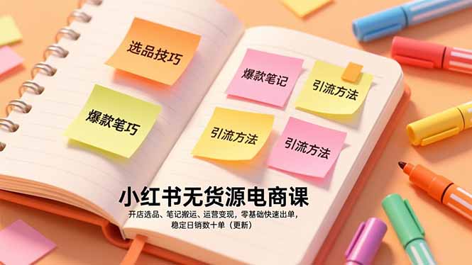 小红书无货源电商课，开店选品、笔记搬运、运营变现，零基础快速出单，稳定日销数十单(更新-阿牛笔记