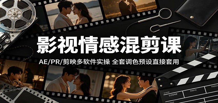 影视情感混剪课：AE/PR/剪映多软件实操，全套调色预设直接套用-阿牛笔记