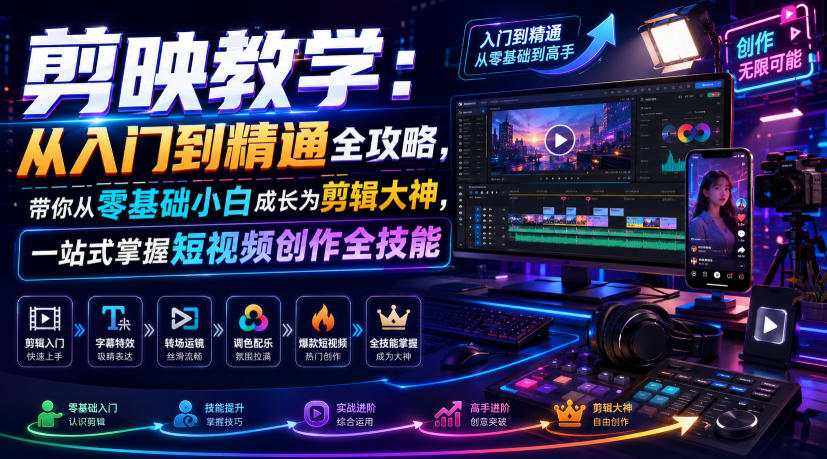 剪映教学：从入门到精通全攻略，带你从零基础小白成长为剪辑大神，一站式掌握短视频创作全技能-阿牛笔记