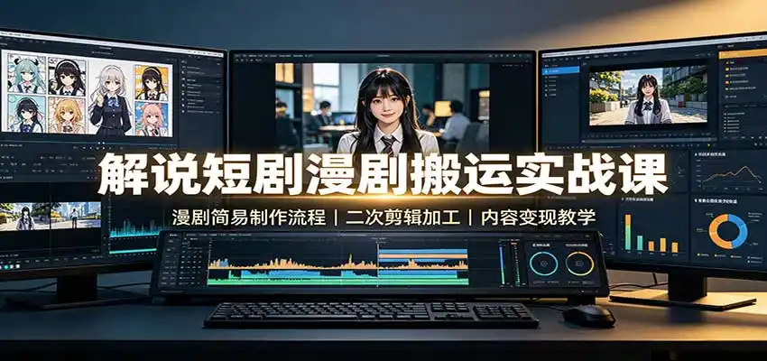 解说短剧漫剧搬运实战课：漫剧简易制作流程，二次剪辑加工，内容变现教学-阿牛笔记