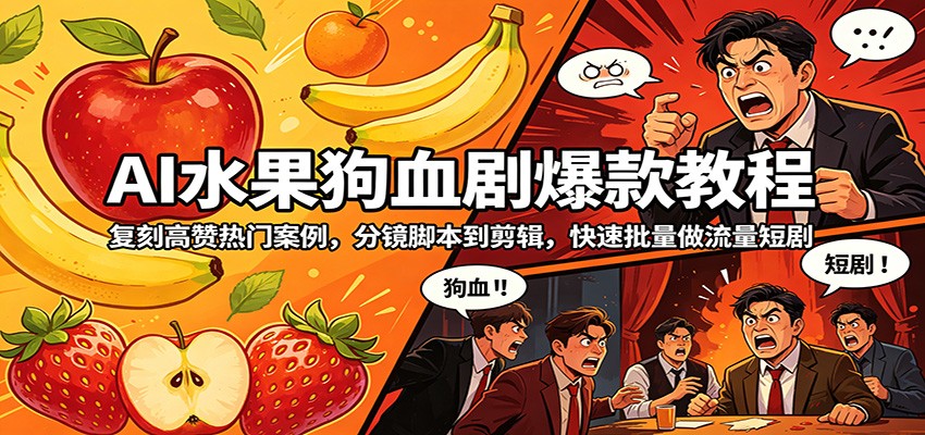 AI水果狗血剧爆款教程：复刻高赞热门案例，分镜脚本到剪辑，快速批量做流量短剧-阿牛笔记