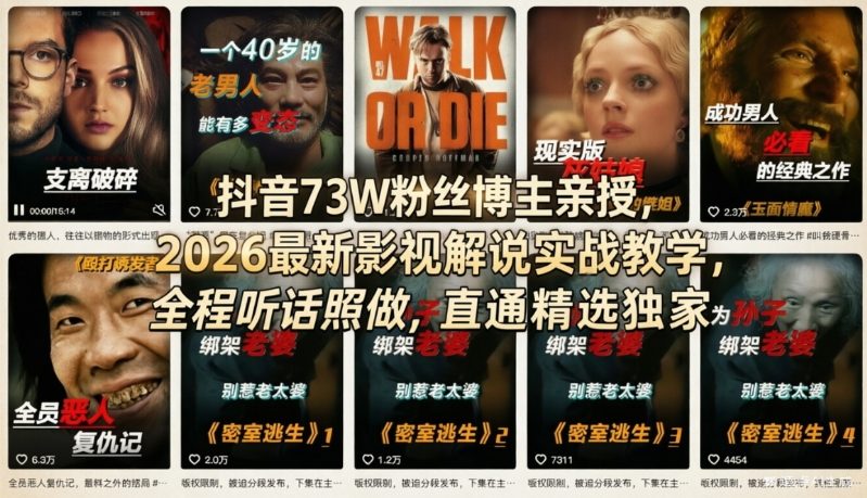 抖音73W粉丝博主亲授，2026最新影视解说实战教学，全程听话照做，直通精选独家-阿牛笔记