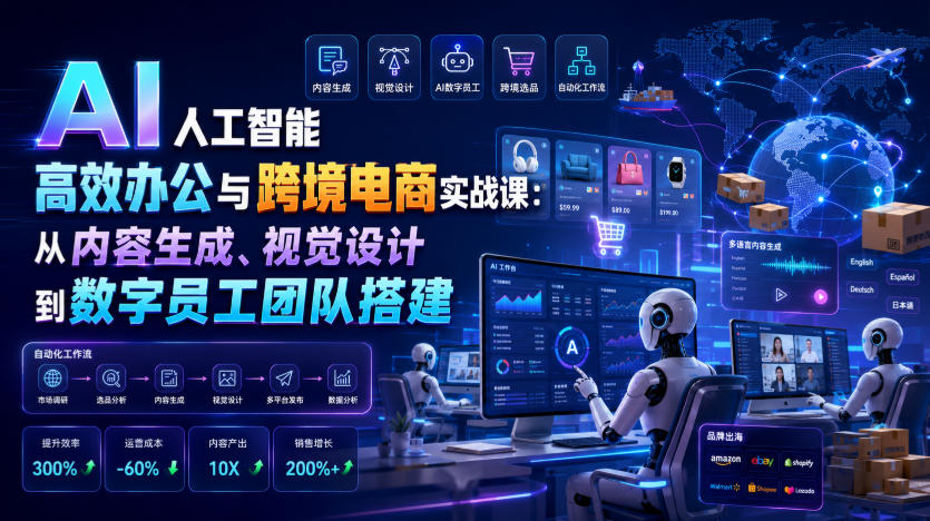 AI人工智能高效办公与跨境电商实战课:从内容生成、视觉设计到数字员工团队搭建-阿牛笔记