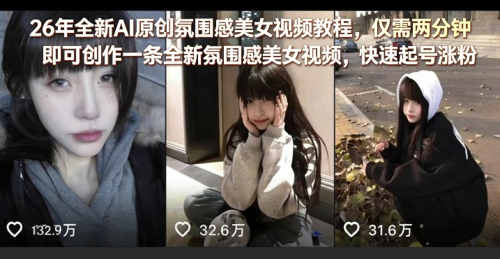 26年全新AI原创氛围感美女视频教程，仅需两分钟即可创作一条全新氛围感美女视频，快速起号涨粉-阿牛笔记