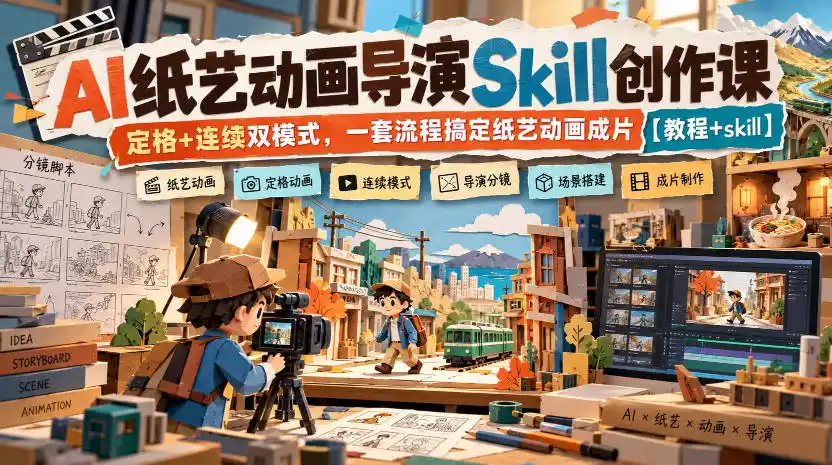 AI纸艺动画导演Skill创作课|定格+连续双模式,一套流程搞定纸艺动画成片【教程+skill】-阿牛笔记