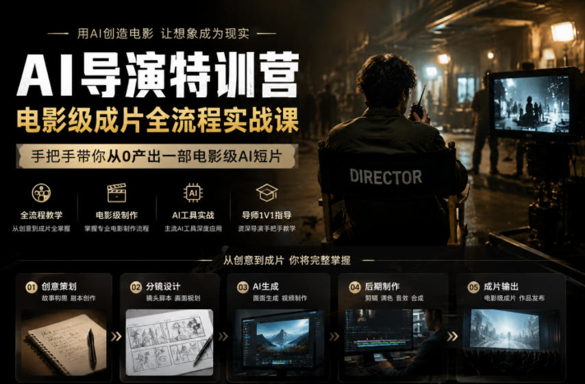 AI导演特训营,电影级成片全流程实战课,手把手带你从0产出一部电影级AI短片-阿牛笔记