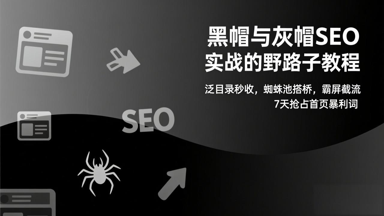 黑帽与灰帽SEO实战的野路子教程：泛目录秒收，蜘蛛池搭桥，霸屏截流，7天抢占首页暴利词-阿牛笔记