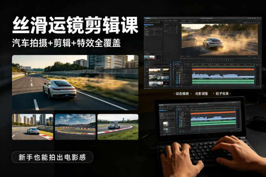 大叔丝滑运镜剪辑课，汽车拍摄+剪辑+特效全覆盖，新手也能拍出电影感-阿牛笔记