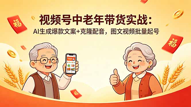 视频号中老年带货实战：AI生成爆款文案+克隆配音，图文视频批量起号-阿牛笔记