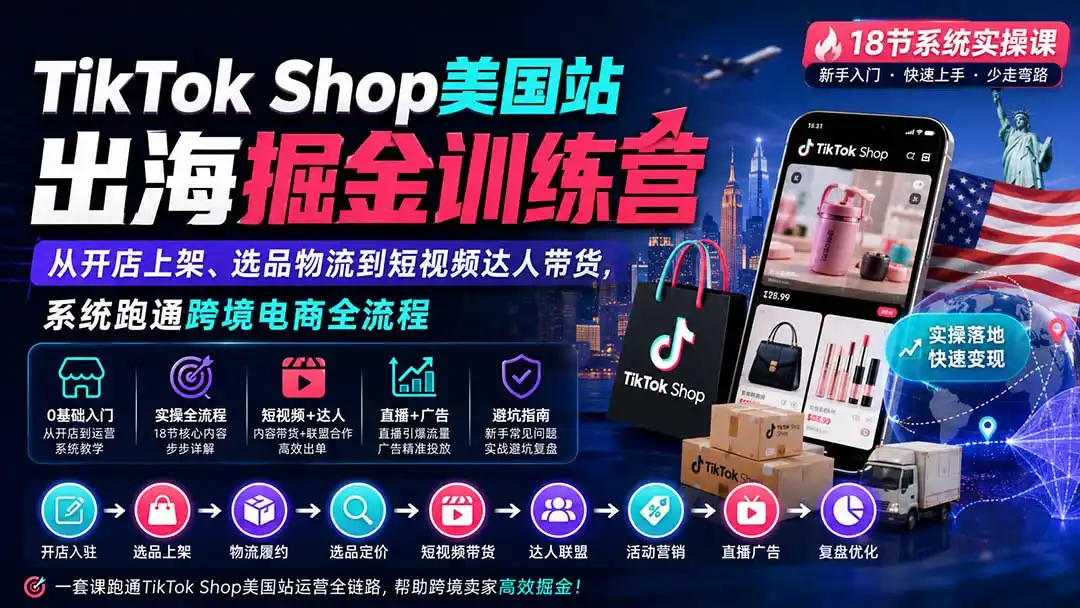TikTok Shop美国站出海掘金训练营：从开店上架、选品物流到短视频达人带货，系统跑通跨境电商全流程-阿牛笔记