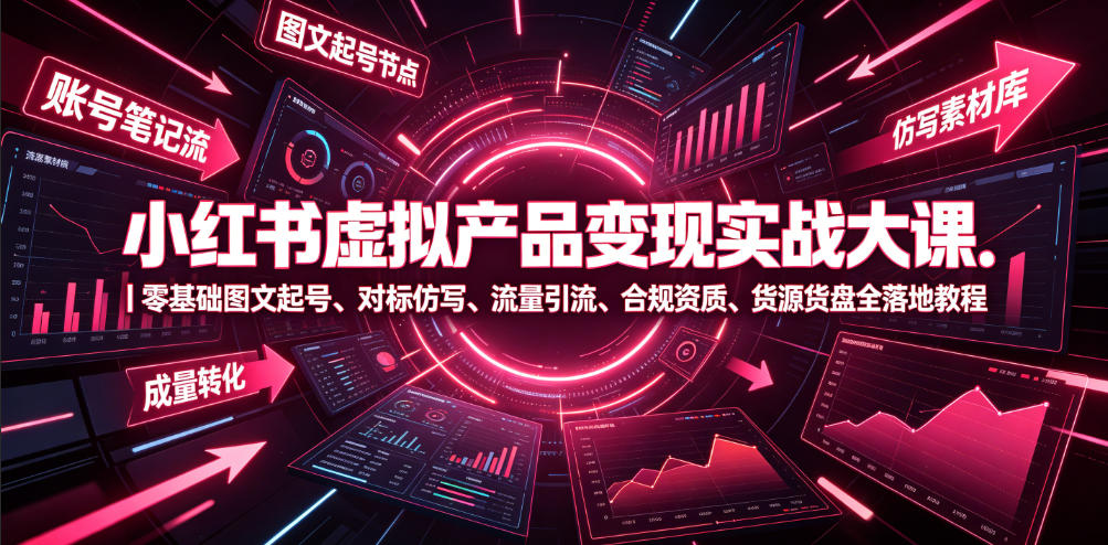 小红书虚拟产品变现实战大课|零基础图文起号、对标仿写、流量引流、合规资质、货源货盘全落地教程-阿牛笔记