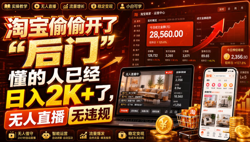 淘宝偷偷开了“后门”,懂的人已经日入2K+了,无人直播无违规,一台电脑=一家24小时营业的线上门店【揭秘】-阿牛笔记