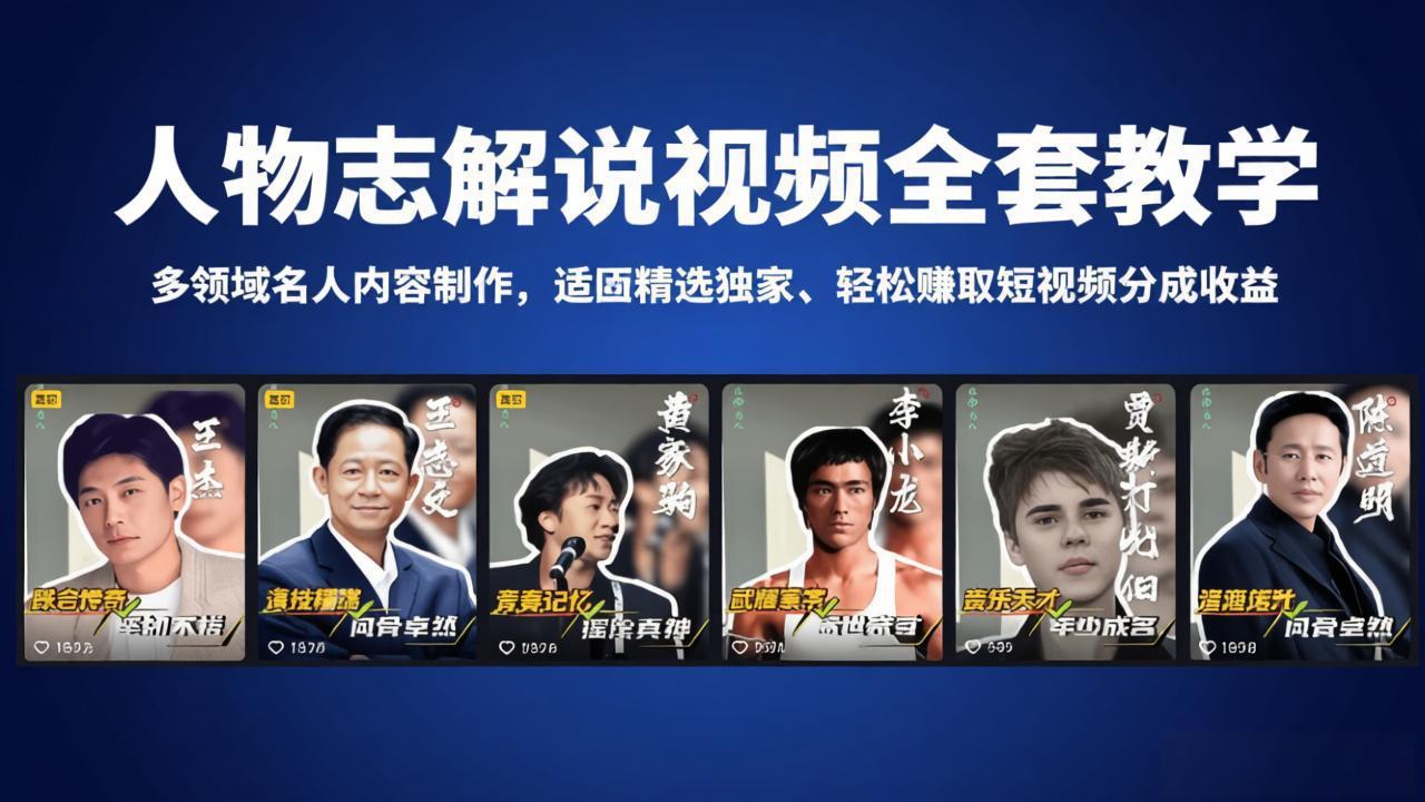 人物志解说视频全套教学，多领域名人内容制作，适配精选独家，轻松赚取短视频分成收益-阿牛笔记