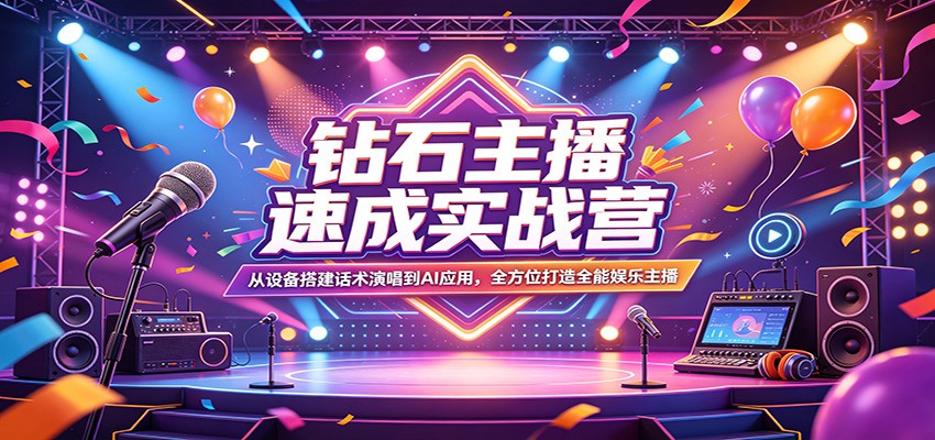 钻石主播速成实战营：从设备搭建话术演唱到AI应用，全方位打造全能娱乐主播-阿牛笔记