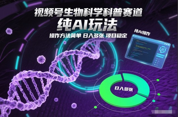 视频号生物科学科普赛道,纯AI玩法,操作方法简单,日入多张,项目稳定-阿牛笔记