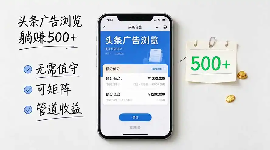 头条广告浏览躺赚500+无需值守，可矩阵并附有管道收益-阿牛笔记