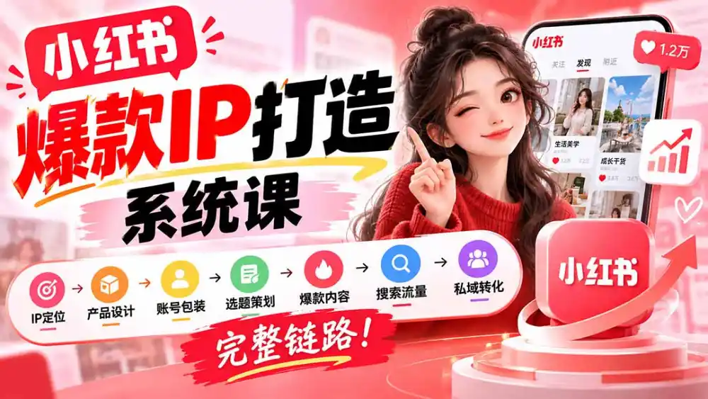 【无水印】小红书爆款IP打造课：IP定位→产品设计→账号包装→选题策划→爆款内容→搜索流量→私域转化，完整链路-阿牛笔记