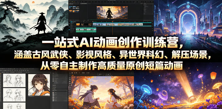 一站式AI动画创作训练营,涵盖古风武侠、影视风格、异世界科幻、解压场景,从零自主制作高质量原创短篇动画-阿牛笔记