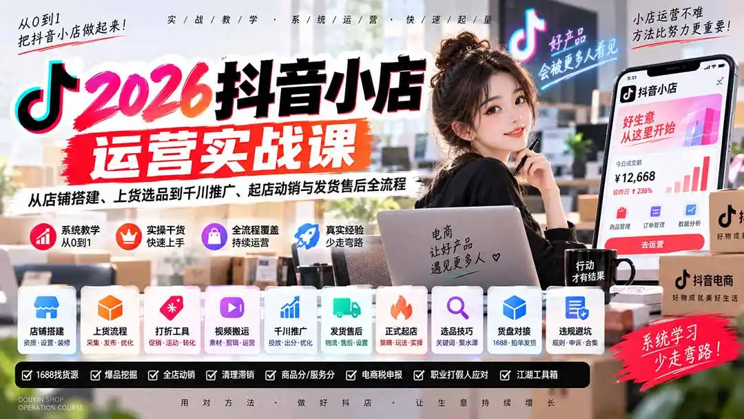 2026抖音小店运营实战课｜从店铺搭建、上货选品到千川推广、起店动销与发货售后全流程-阿牛笔记