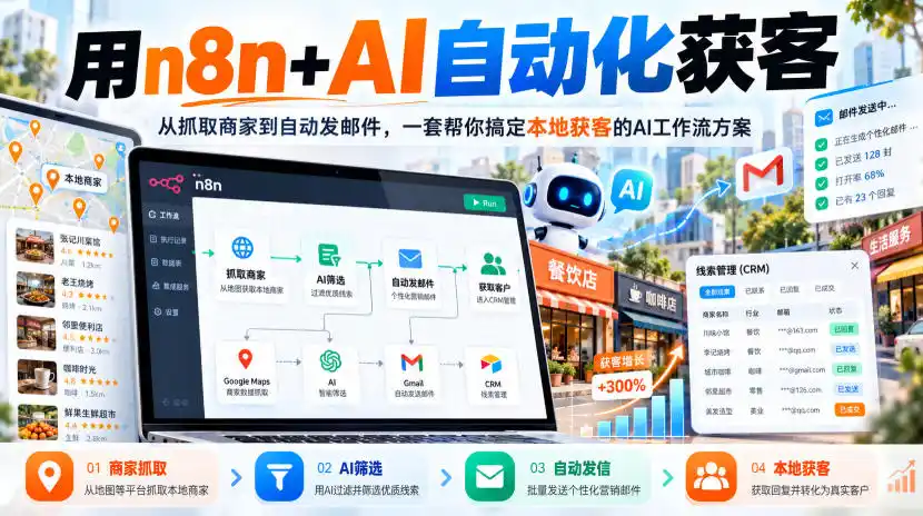 【无水印】用n8n+AI自动化获客,从抓取商家到自动发邮件,一套帮你搞定本地获客的AI工作流方案【原创双语字幕】-阿牛笔记