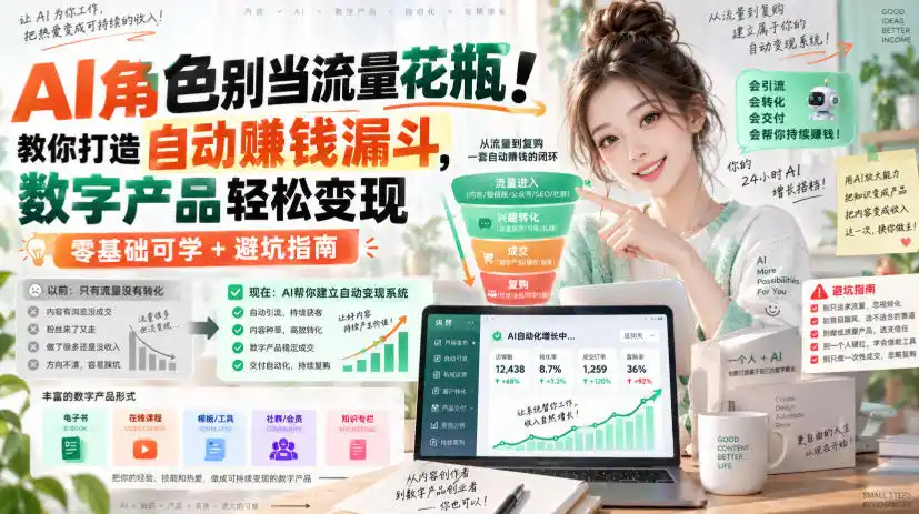 AI角色别当流量花瓶!教你打造自动賺钱漏斗,数字产品轻松变现(零基础可学+避坑指南)【原创双语字幕】-阿牛笔记