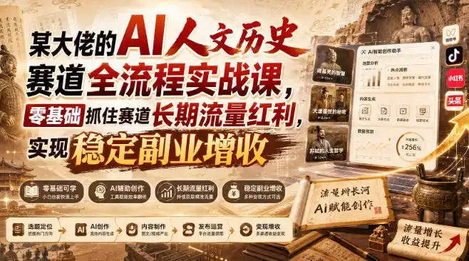 某大佬的AI人文历史赛道全流程实战课，零基础抓住赛道长期流量红利，实现稳定副业增收(更新)