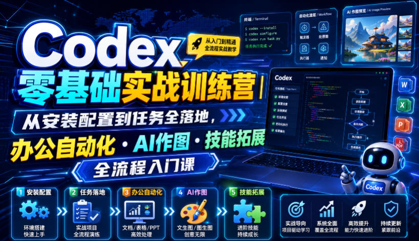 Codex零基础实战训练营|从安装配置到任务全落地,办公自动化・AI作图・技能拓展全流程入门课-阿牛笔记