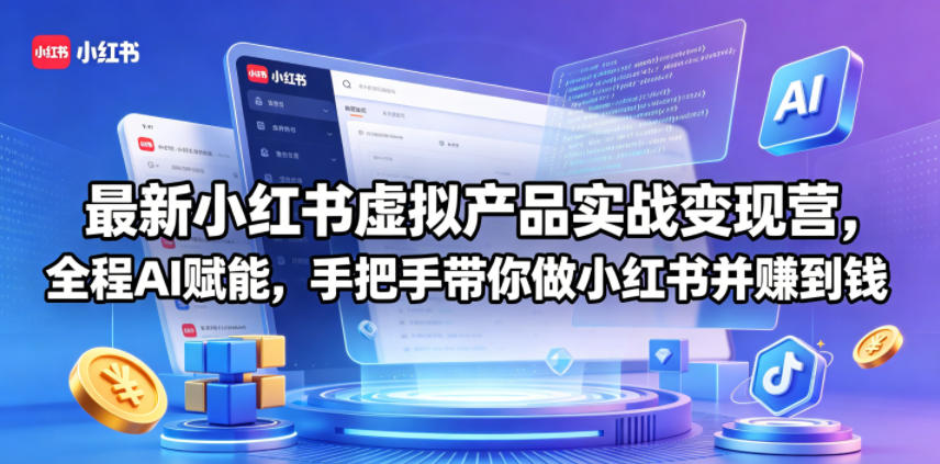 最新小红书虚拟产品实战变现营，全程AI赋能，手把手带你做小红书并赚到钱-阿牛笔记