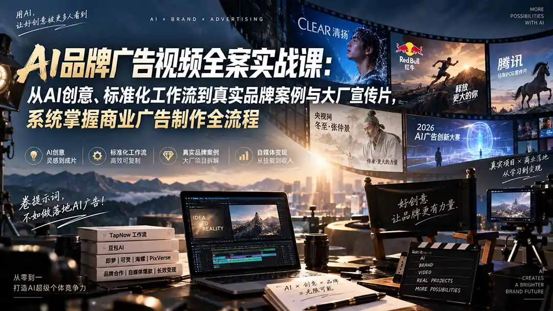 AI品牌广告视频全案实战课：从AI创意、标准化工作流到真实品牌案例与大厂宣传片，系统掌握商业广告制作全流程-阿牛笔记