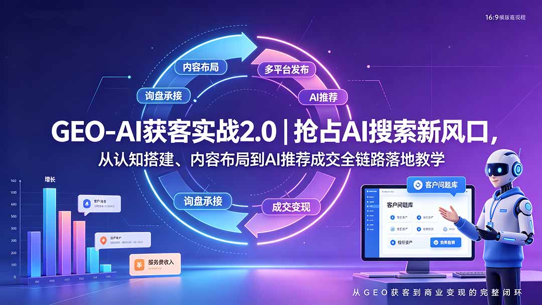 GEO-AI获客实战|抢占AI搜索新风口,从认知搭建、内容布局到AI推荐成交全链路落地教学-阿牛笔记