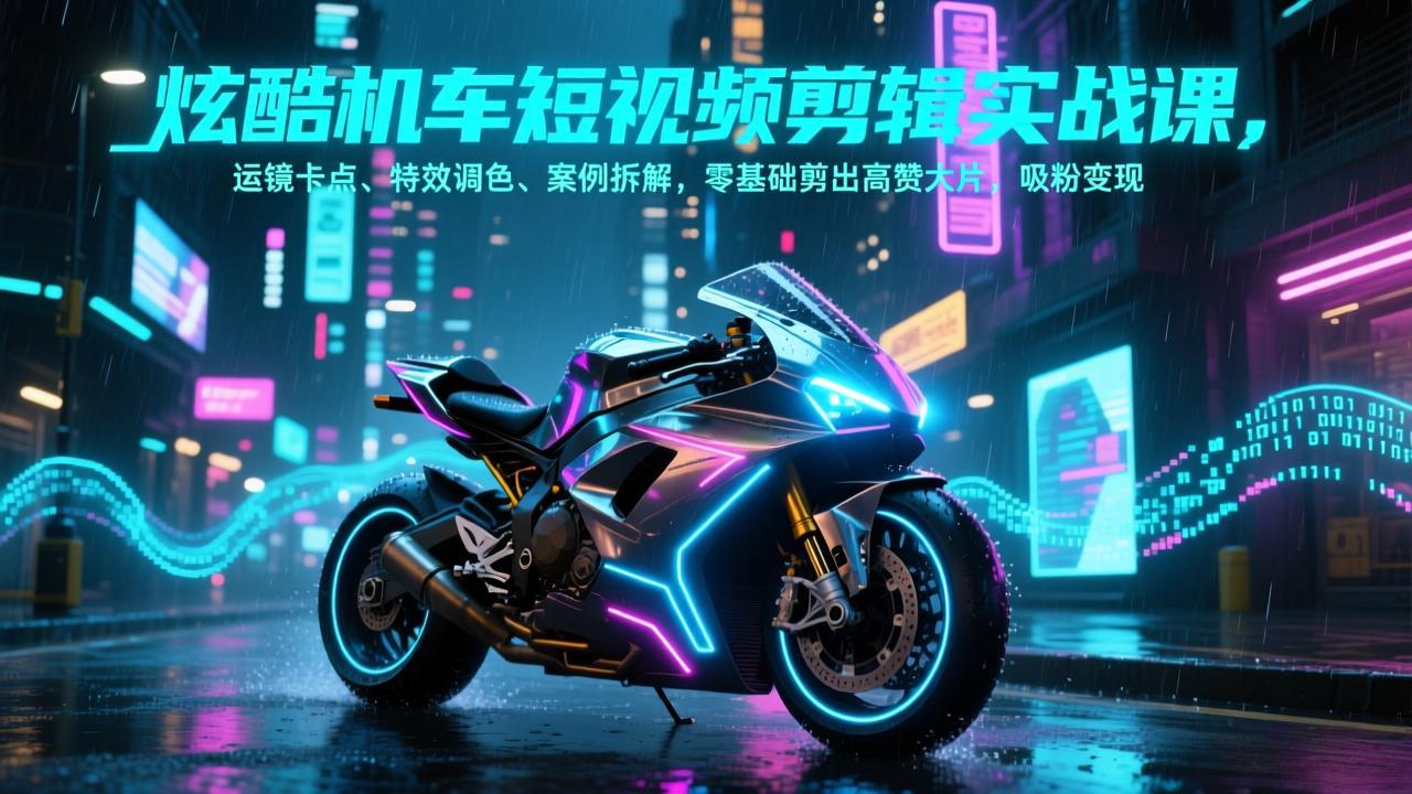 炫酷机车短视频剪辑实战课,运镜卡点、特效调色、案例拆解,零基础剪出高赞大片,吸粉变现-阿牛笔记