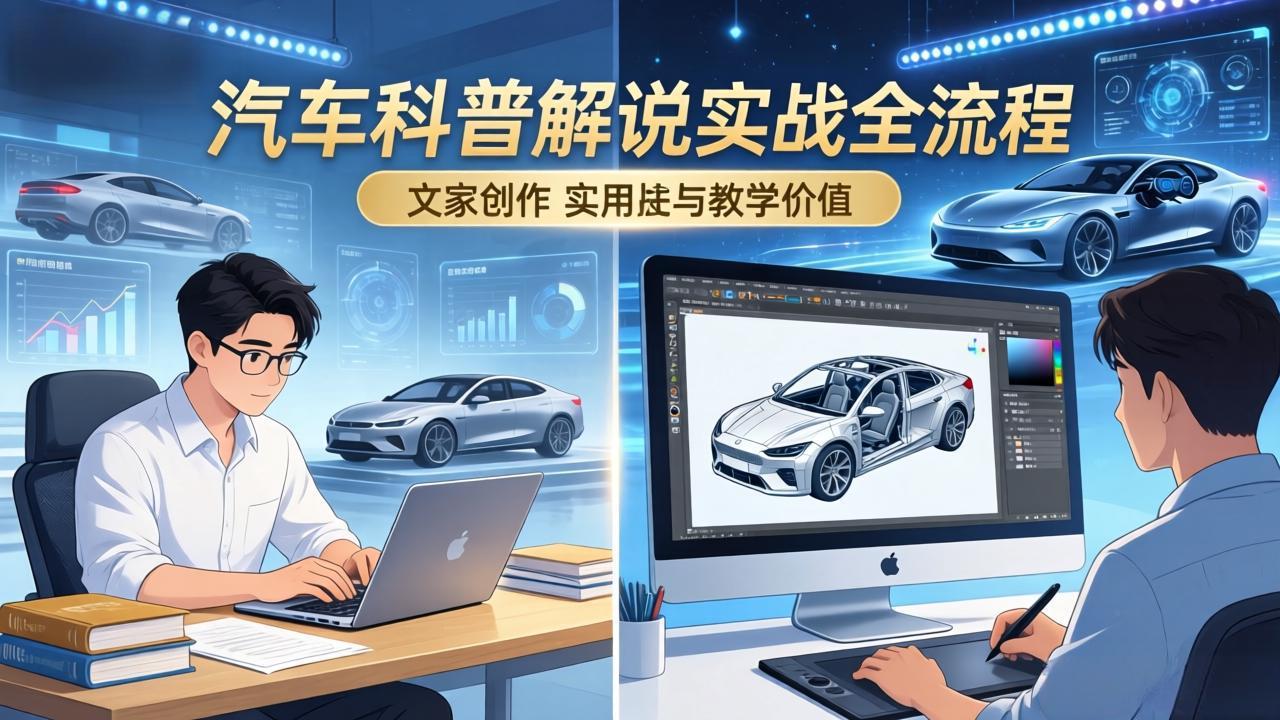 抖音汽车科普解说实战：文案+动画+画面处理+去水印全流程，打造专业汽车科普视频-阿牛笔记